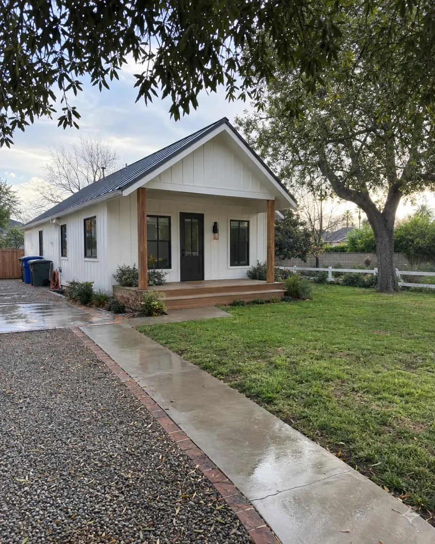 A finished detached ADU by NewGen ADU Builders in a Cerritos backyard