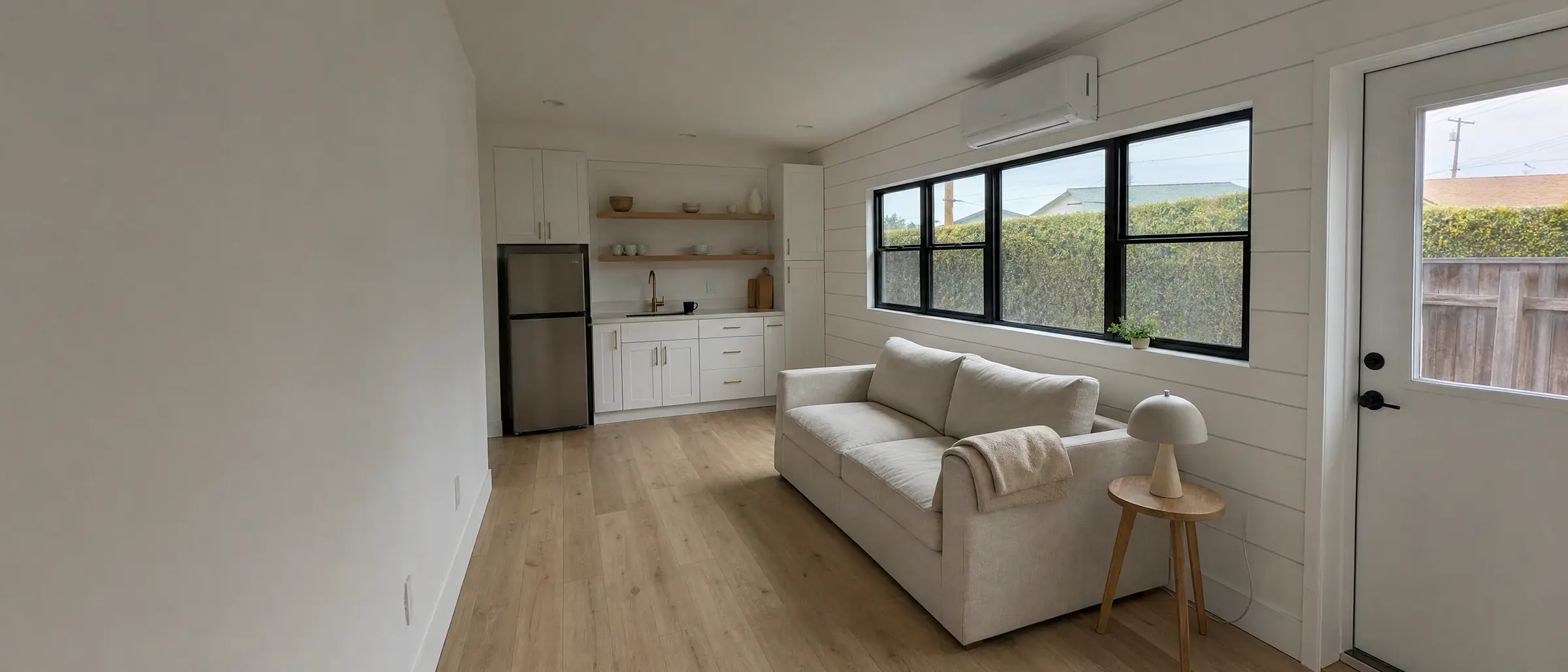 Garage Conversion by NewGen ADU Builders, finished and photographed at late afternoon